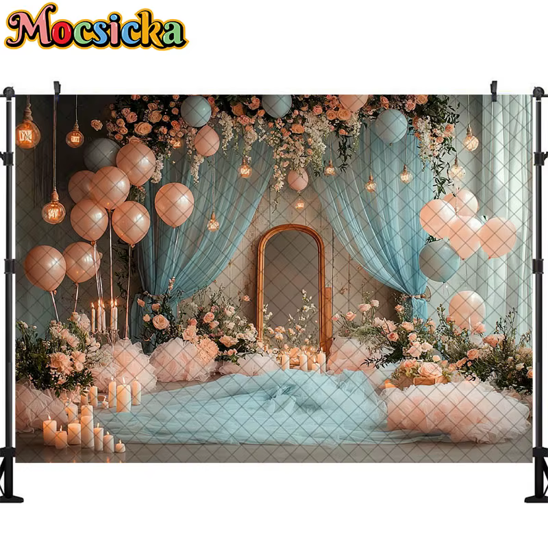 Rideau de ballons colorés pour photographie de mariage, arrière-plan de photographie de mariée, four