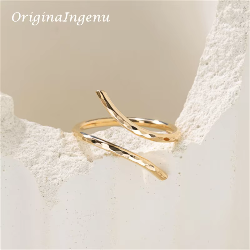 Bague en or 14K remplie de Serpent martelé, bijou minimaliste fait à la main, délicat, bijoux étanch