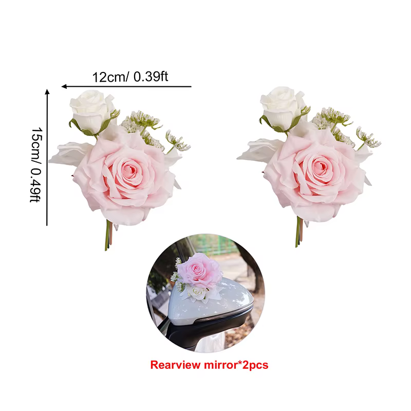Ensemble de décoration de voiture de mariage, fausse Rose romantique en soie, fleur de souffle de bé