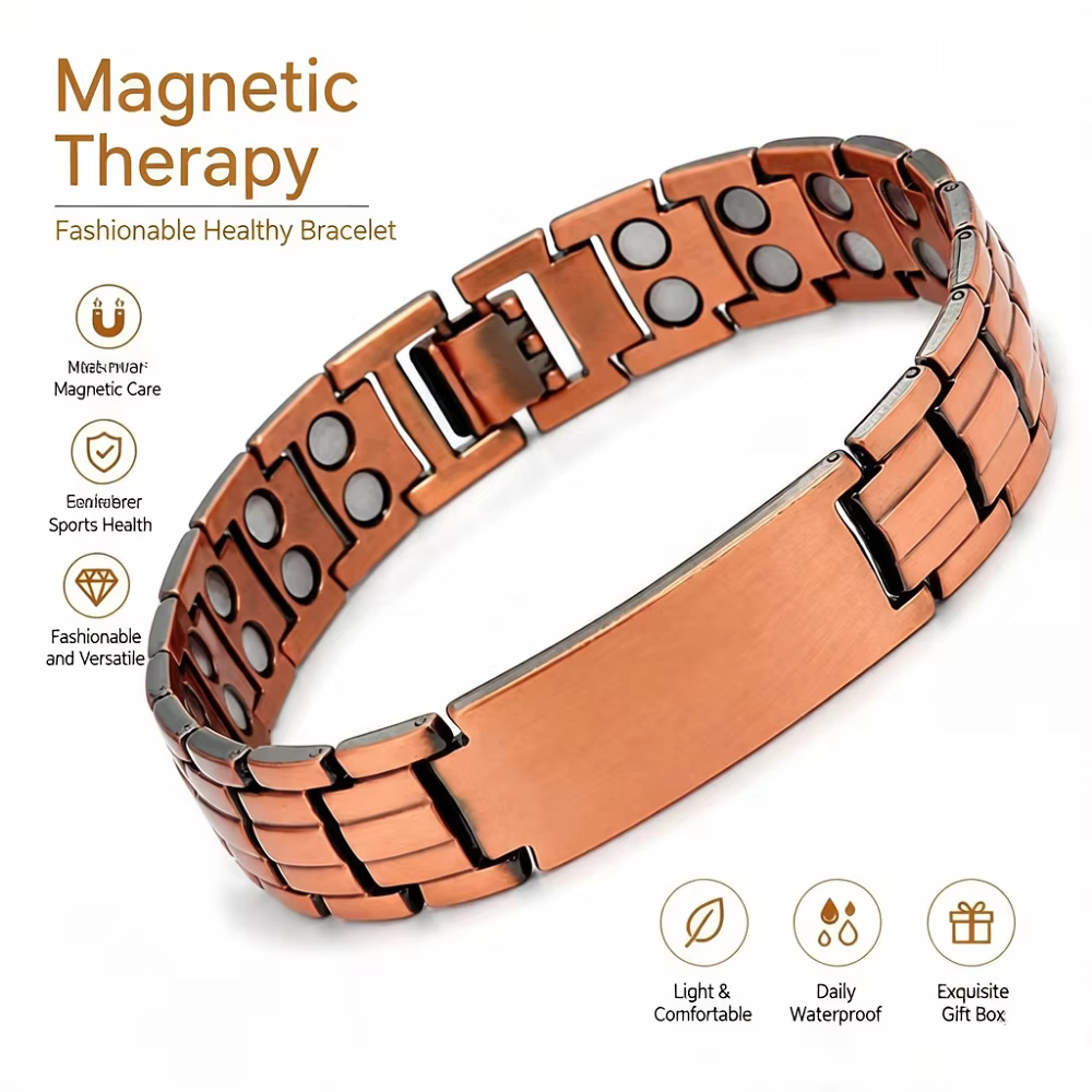 Bracelet magnétique d'équilibre pour homme avec croix de la foi, en alliage de zinc et acier inoxyda