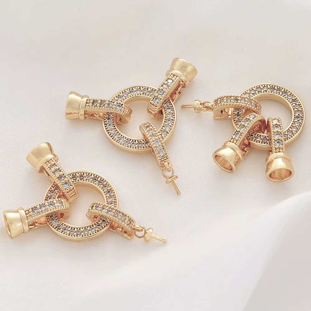 1pc 18K plaqué or laiton cubique zircone perle collier connecteur fermoirs Clip convertisseur pour b