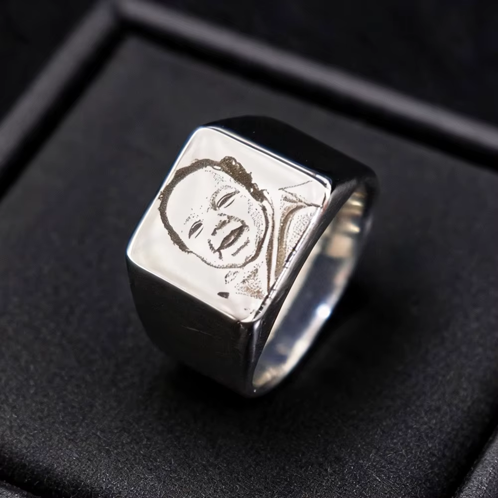 Bague photo personnalisée gravée avec l'image d'un bébé/une personne, logo personnalisé, bague en ac