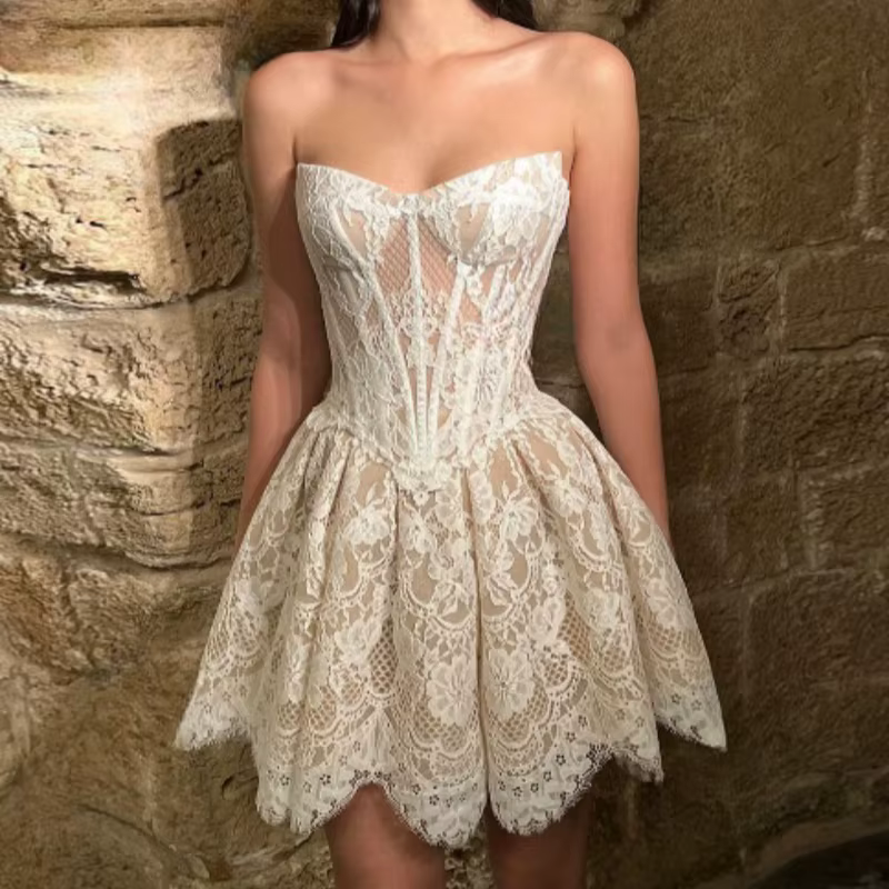 Mini robe de mariée courte dos nu, ligne A, robe de soirée pour patients, appliques en dentelle, rob