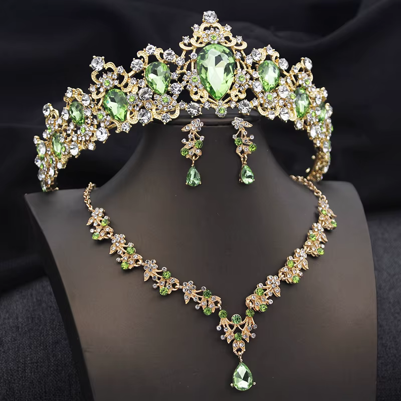 Ensemble de bijoux couronne de mariage, 3 pièces, diadèmes et collier et boucles d'oreilles de luxe,