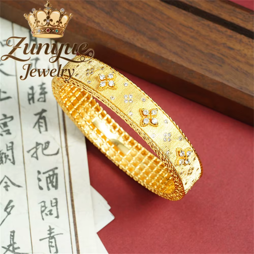 Bracelet rond en or sable avec diamants ajourés, bijoux de luxe de qualité, à la mode, breloques exq