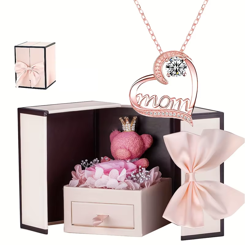 Collier pendentif chic en forme de cœur "Maman" avec boîte cadeau à bijoux – Idéal pour la fête des 