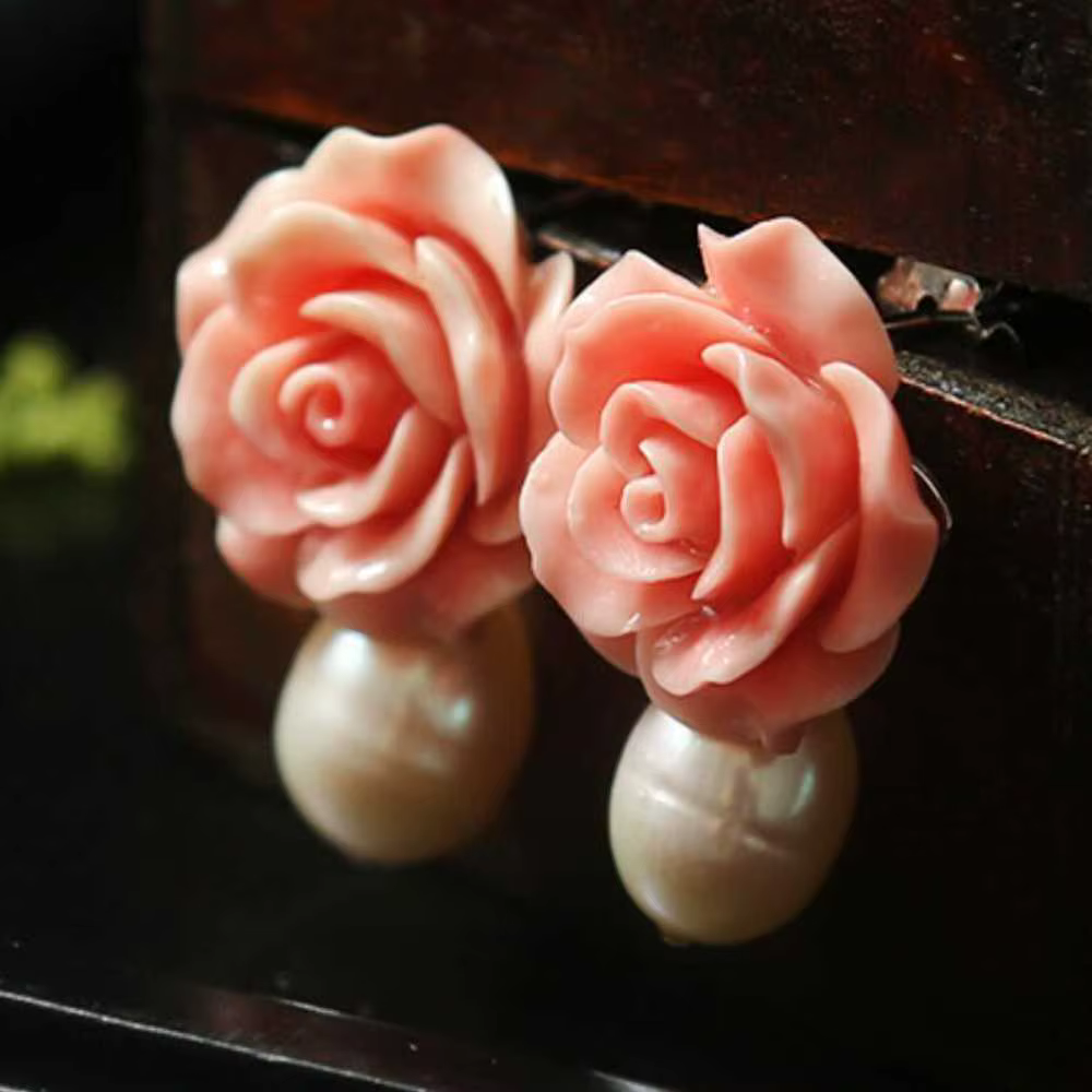 Boucles d'oreilles en perles d'eau douce, fleur de corail rose, cadeaux de vacances de culture, cade