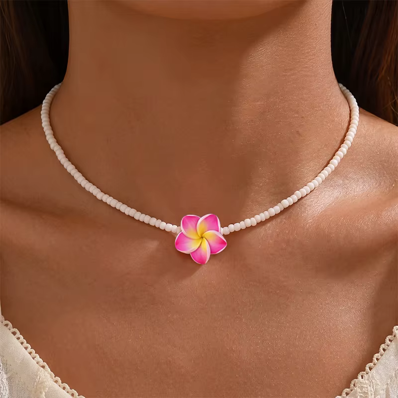 Collier Hawaïen à Fleurs pour Décoration de Fête d'Anniversaire d'Été Hawaïenne, Choker Bohème en Po
