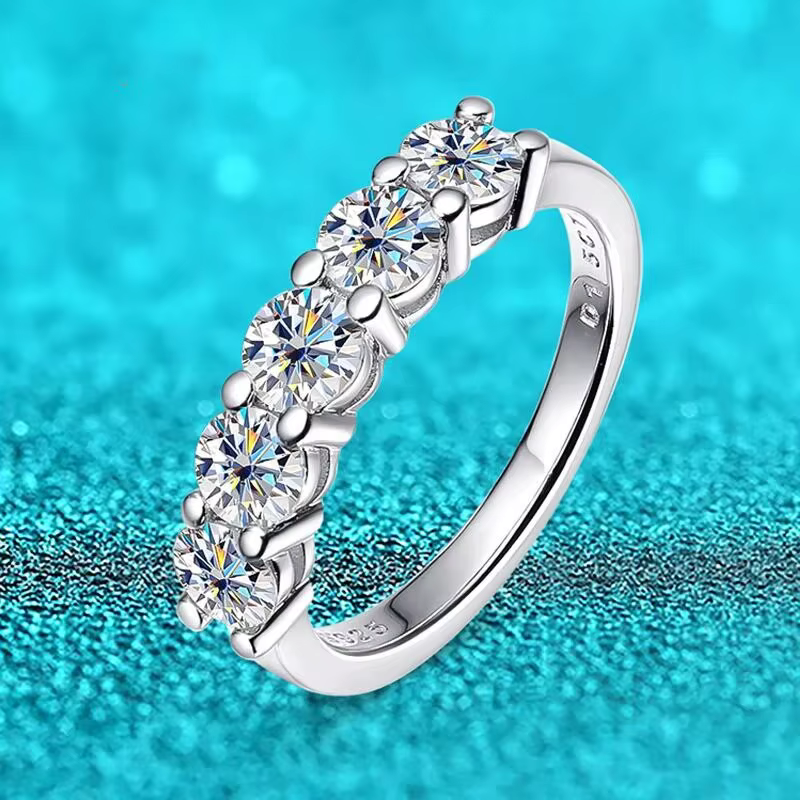 Bague Moissanite en or blanc D pour femmes, couleur 4mm, pierre 1,5ct assortie, diamant, alliance de