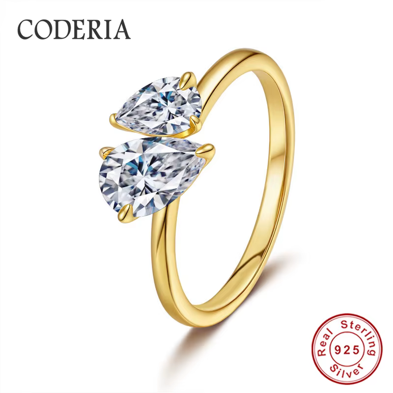 Bague en Moissanite 1.5CT pour femmes, coupe poire D VVS1, en argent Sterling 925, plaqué or blanc 1