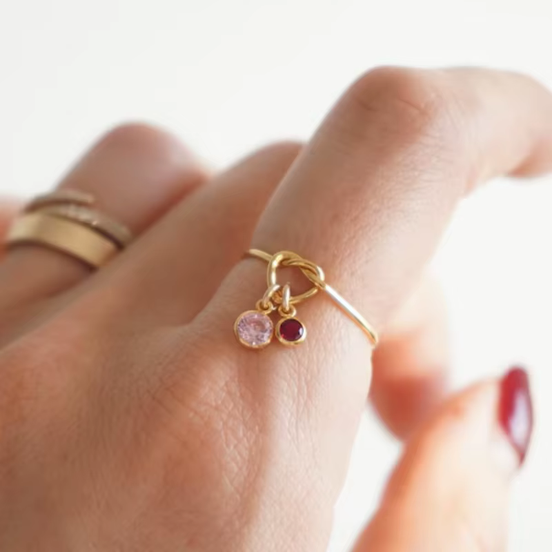 Bague en or 14 carats plaqué or avec diamant violet, nœud d'amour, bijoux de luxe personnalisés, bij