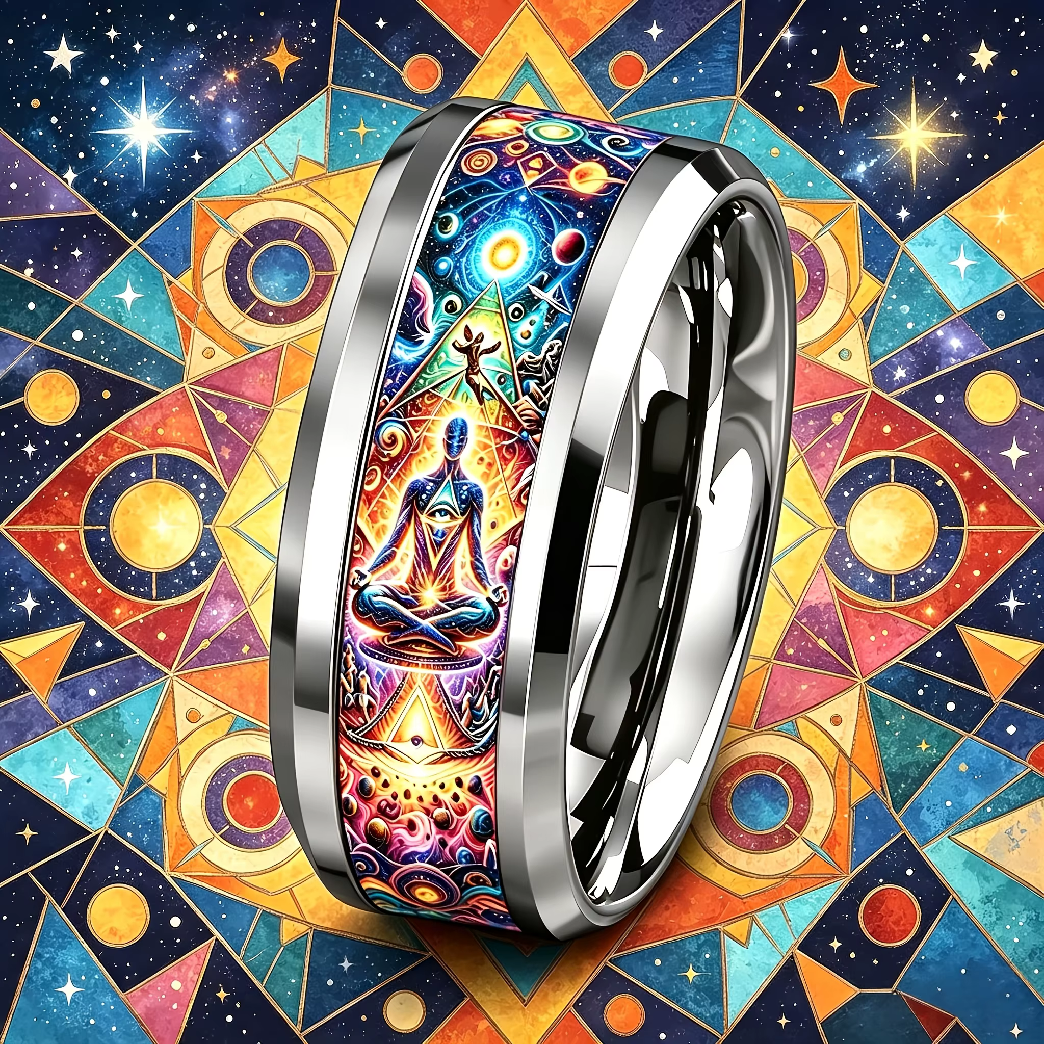Bague rétro magique motif ciel étoilé astrologie runes, style punk vintage en acier inoxydable pour