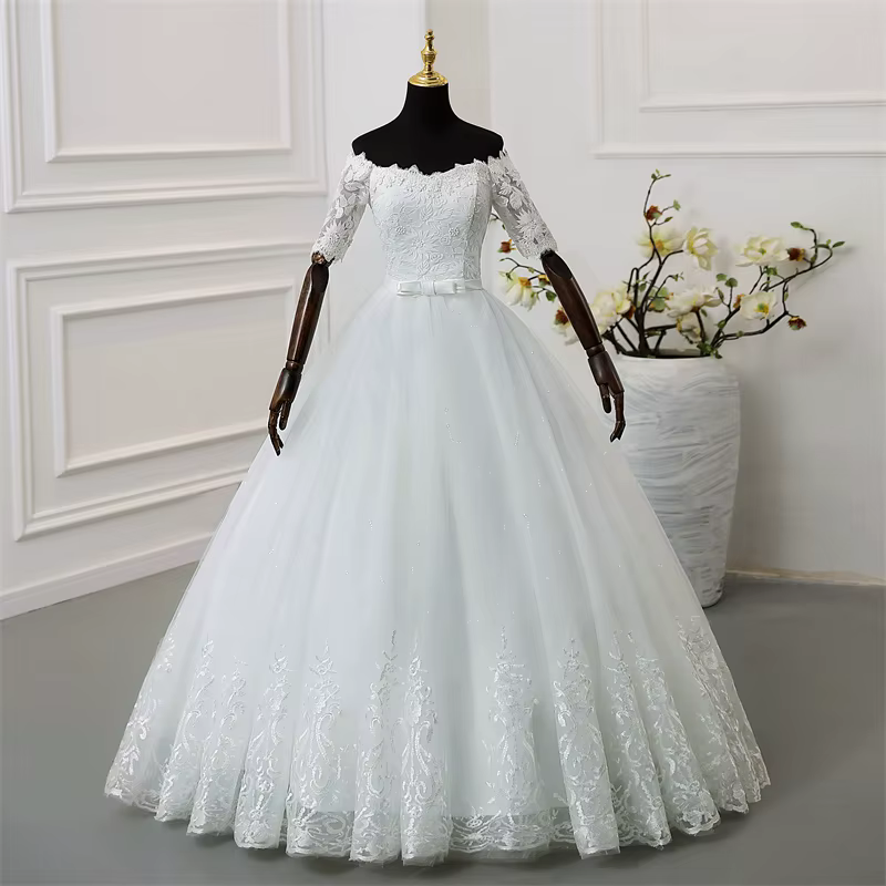 Robes De mariée personnalisées à manches mi-longues, grande taille, nouvelle robe De bal brodée en d