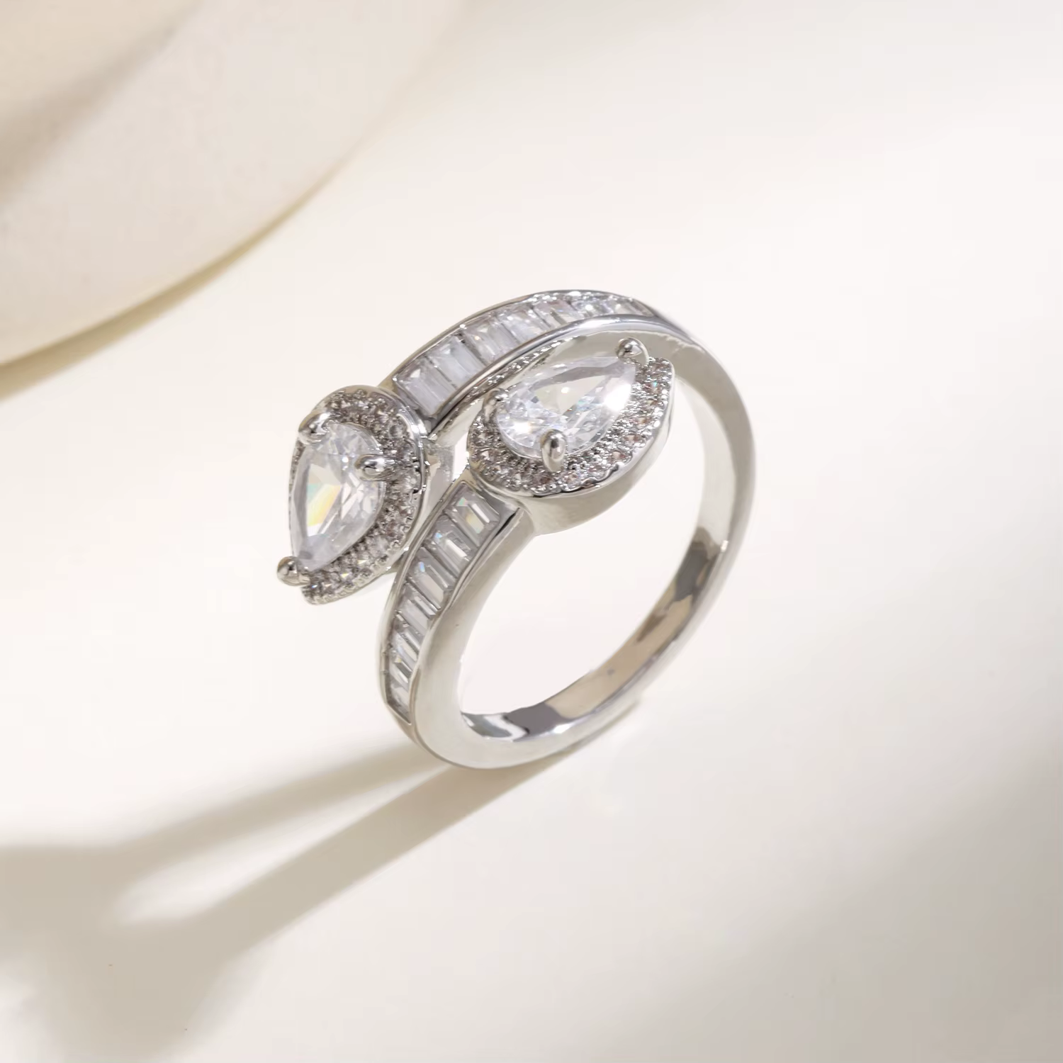 Nidin – bague élégante en zircone cubique pour femmes, double goutte d'eau, cristal baguette, promes