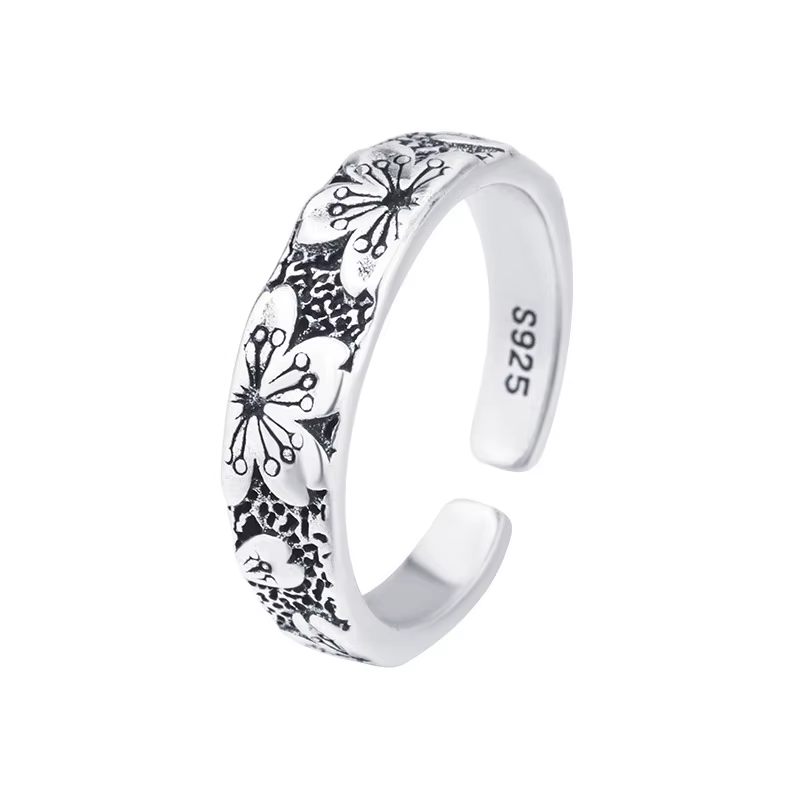 Bijoux en argent sterling 925 sculptés en forme de fleur ​ Bagues de mariage pour femmes, bijoux en 