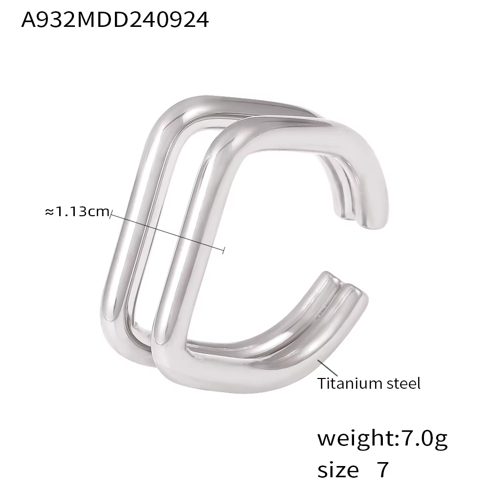 Bagues carrées en acier inoxydable plaqué or pour femmes, index de luxe, ouvert, brillant, étanche, 