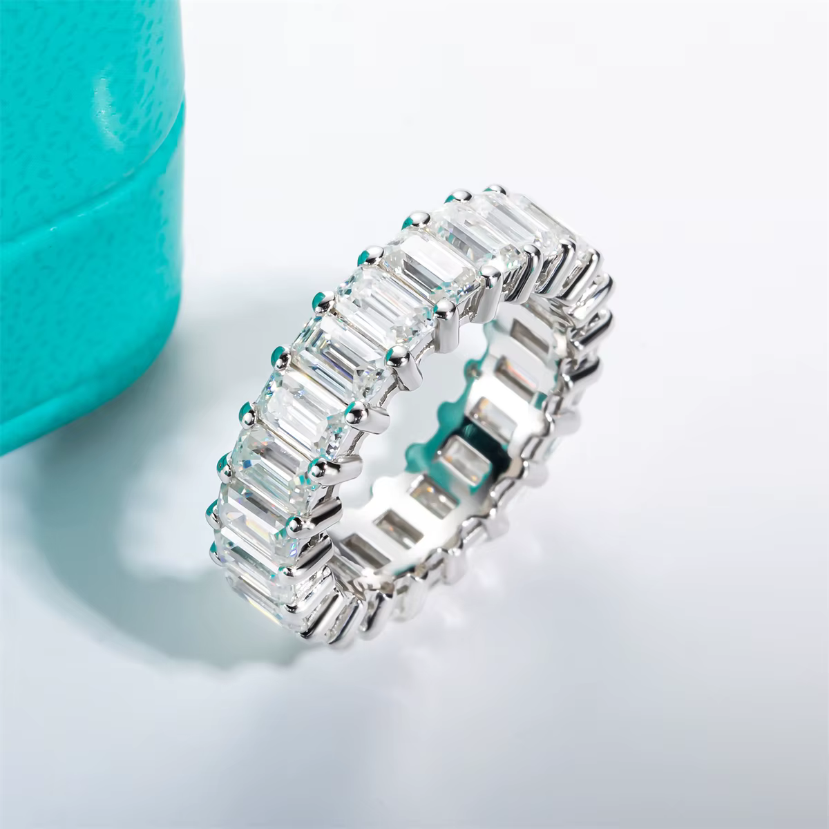 AnuJewel 3*5mm 8.1cttw bague d'éternité Moissanite émeraude