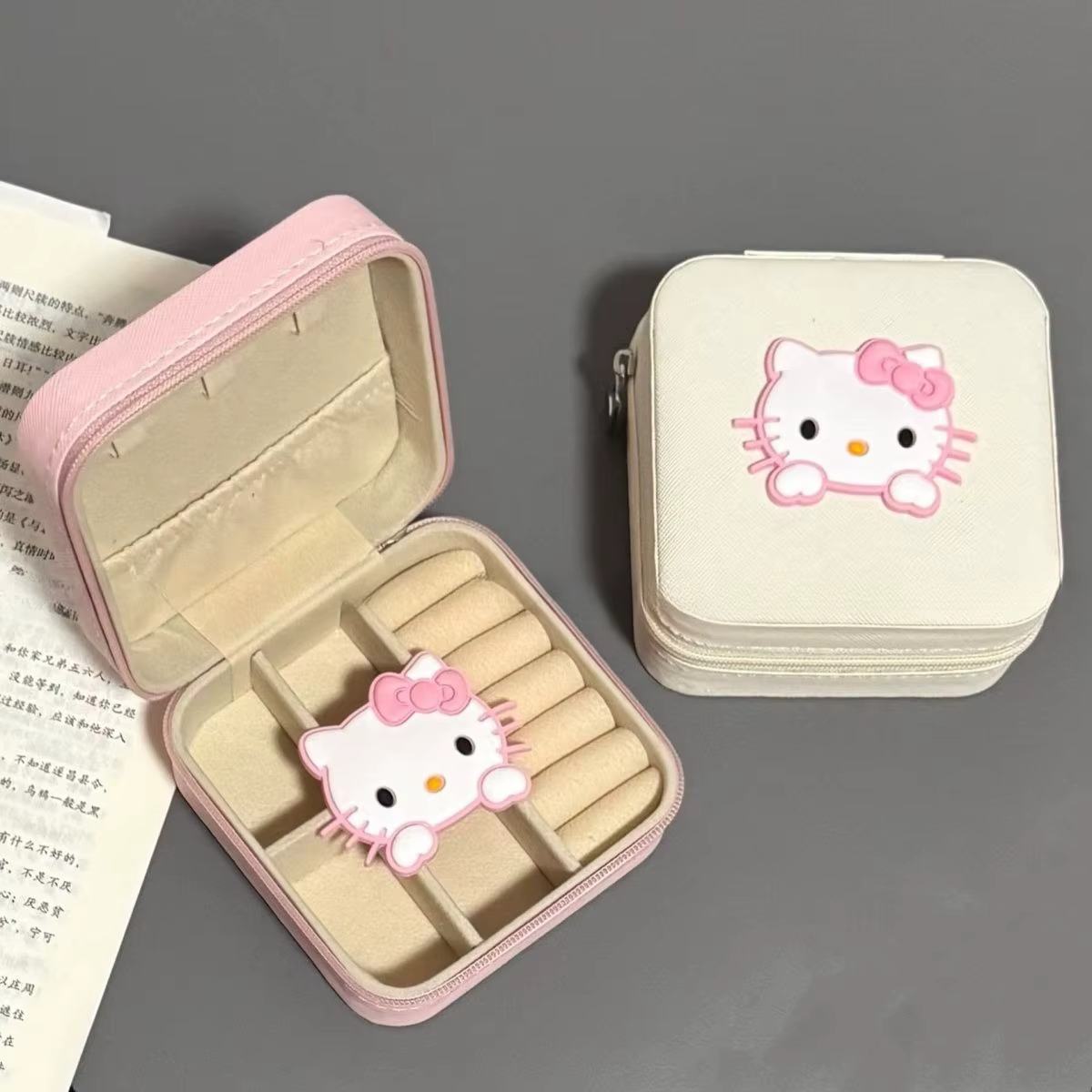 Boîte à bijoux chat rose, boucles d'oreilles, anneau Portable, boîte de rangement mignonne, Mini ran