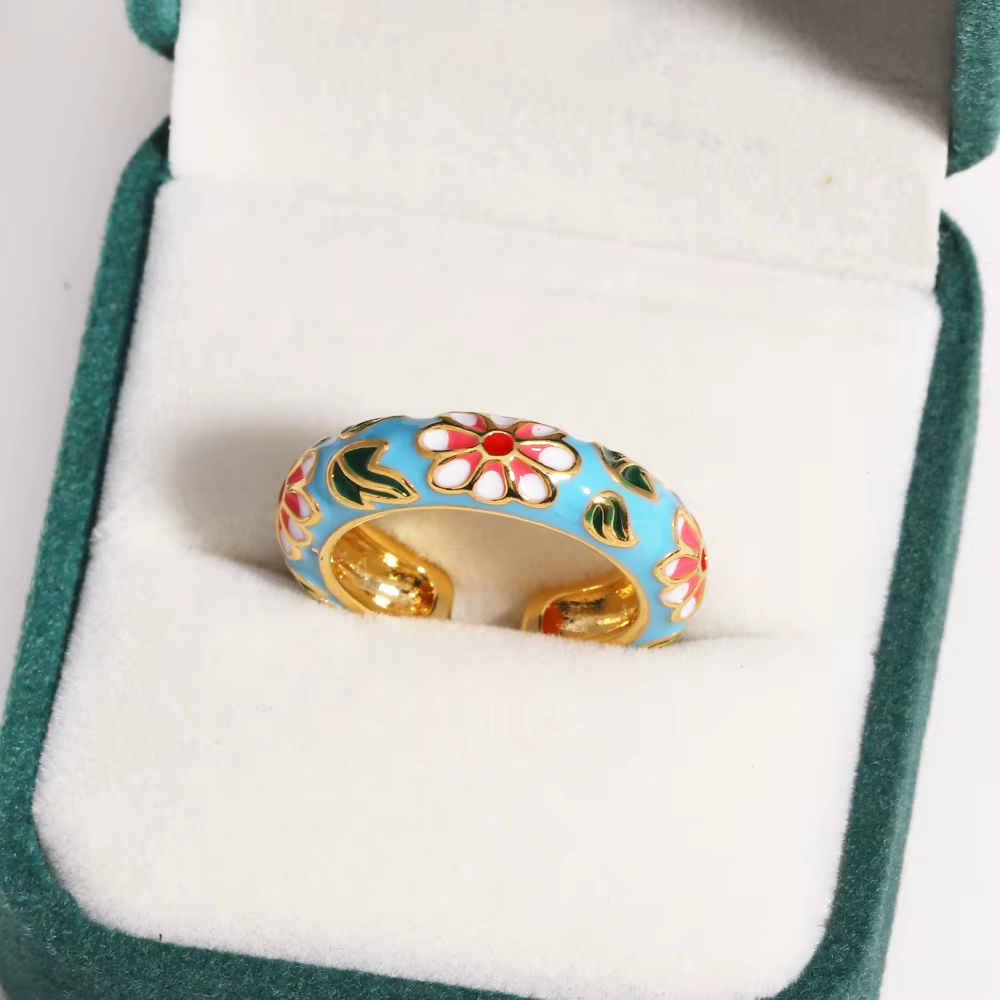 Boucles d'oreilles plaquées or 18 carats pour femmes, bagues à fleurs en émail, Vintage, style Boho,