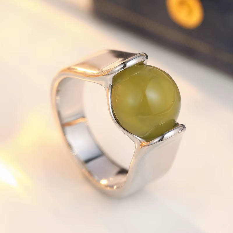 Bague tendance pour femme avec pierre verte incrustée, couleur argent, géométrique, pour usage quoti