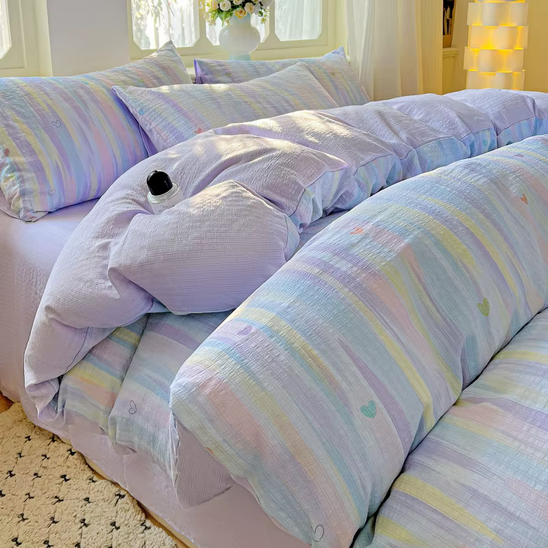 Parure de lit imprimée pour toutes les saisons, drap simple, housse de couette, taie d'oreiller, pou