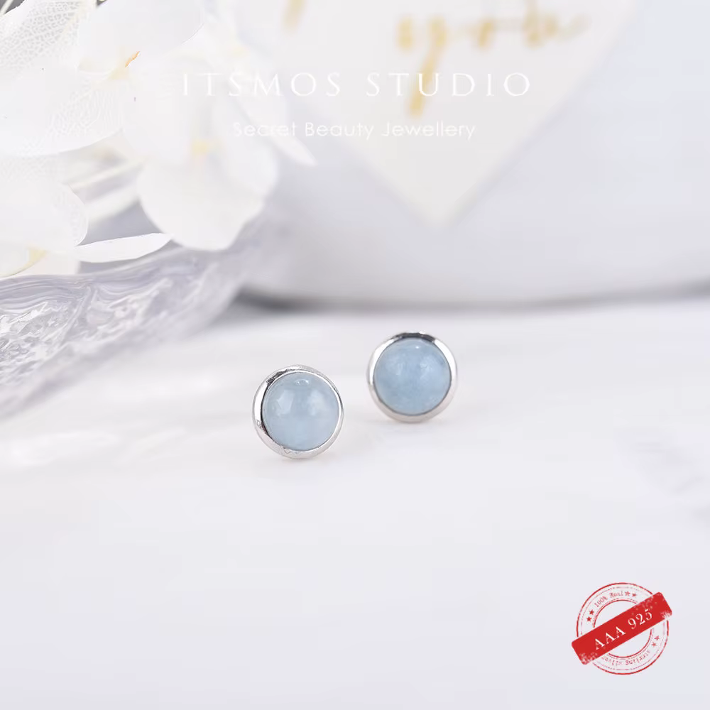 ITSMOS aigue-marine boucles d'oreilles rondes s925 en argent Sterling naturel Rose Quartz pierres pr