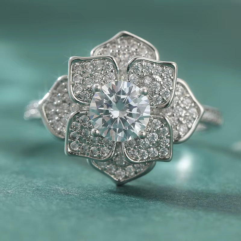 Bague de promesse en zircone synthétique de luxe Dazzle, motif camélia, pour femme, élégante, romant