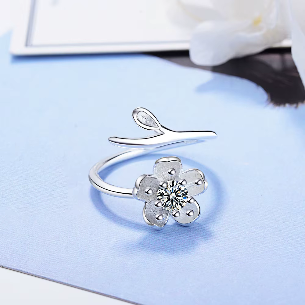 Nouvelle bague en argent sterling 925, motif floral exquis pour femme, bijoux simples pour mariage, 