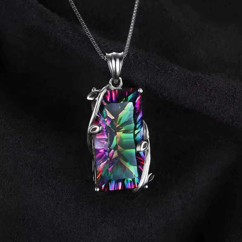 Jellystory-Collier en argent 925 avec topaze rectangulaire pour femme, pierres précieuses, bijoux de