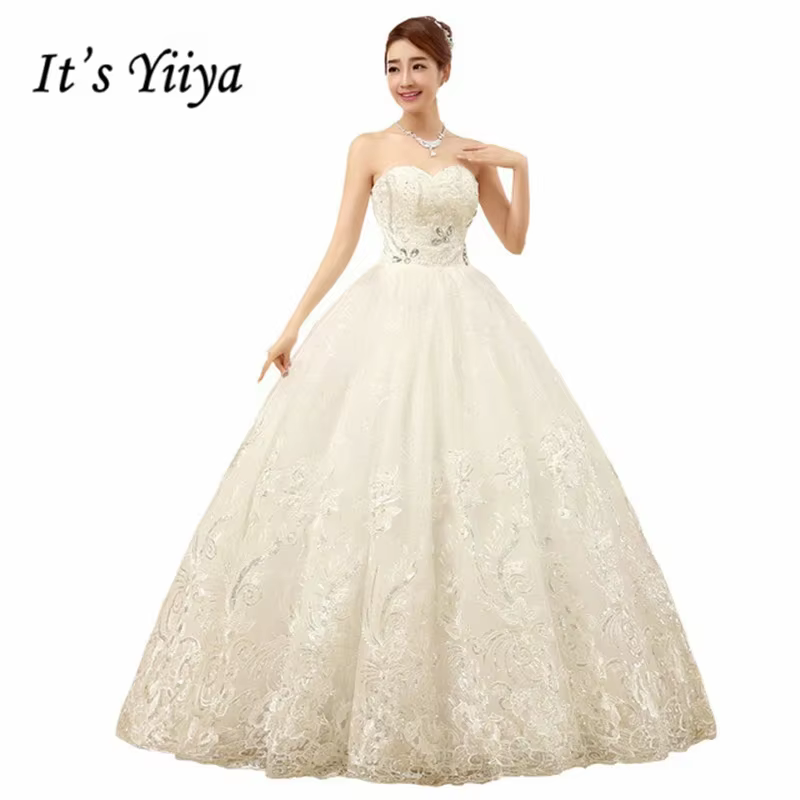 Robe de mariée blanche personnalisée pas chère, style princesse, avec sequins, sans bretelles, en de