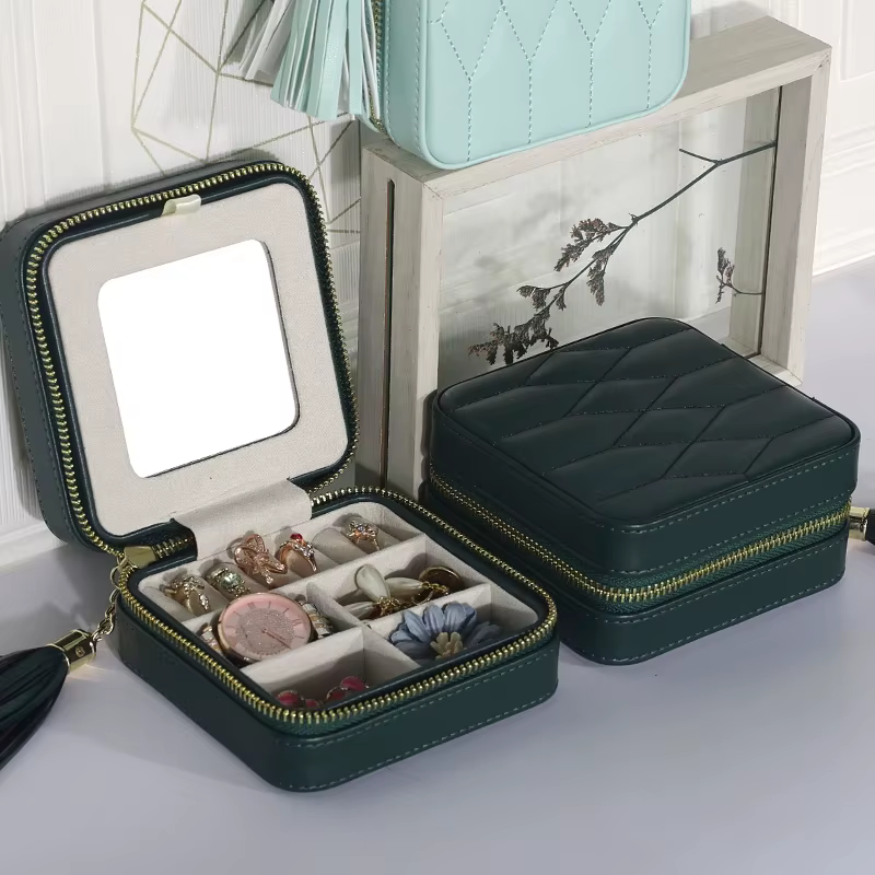 Boîte à bijoux de voyage, organisateur portable avec miroir pour bagues, bracelets, boucles d'oreill