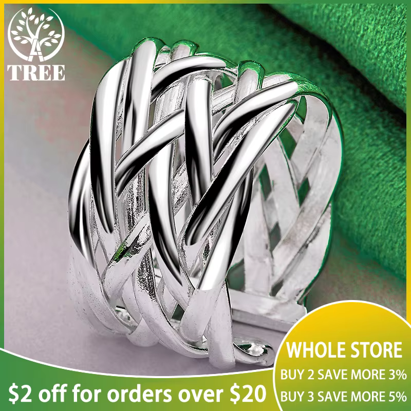 Bague tressée en argent Sterling 925 pour femmes et hommes, anneau de luxe à ouverture réglable, à l