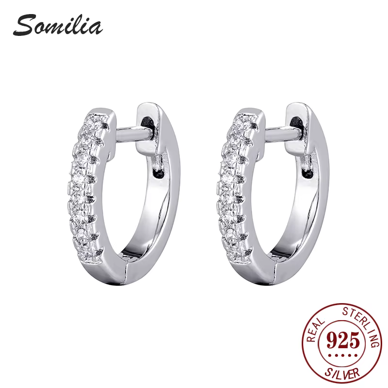 SOMILIA-925 Petites boucles d'oreilles rondes en argent pour femmes, bijoux de charme pour mariage, 