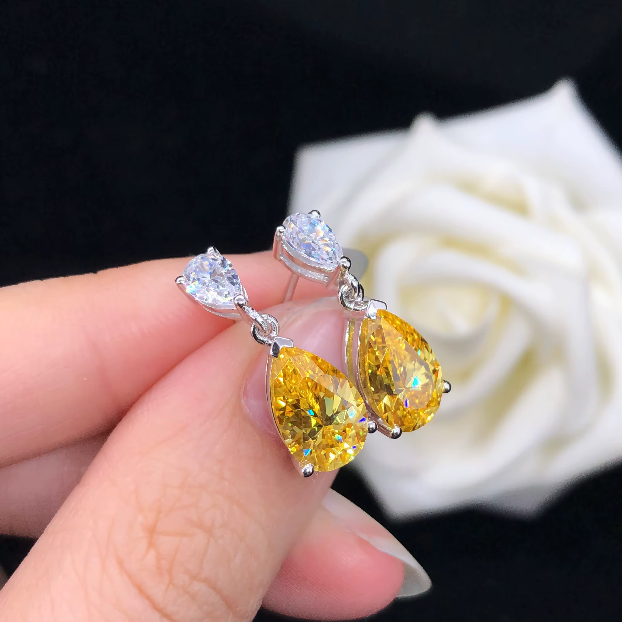 (6Ct Total) 3Ct chaque poire coupe jaune laboratoire cultivé diamant boucles d'oreilles AU585 or bla