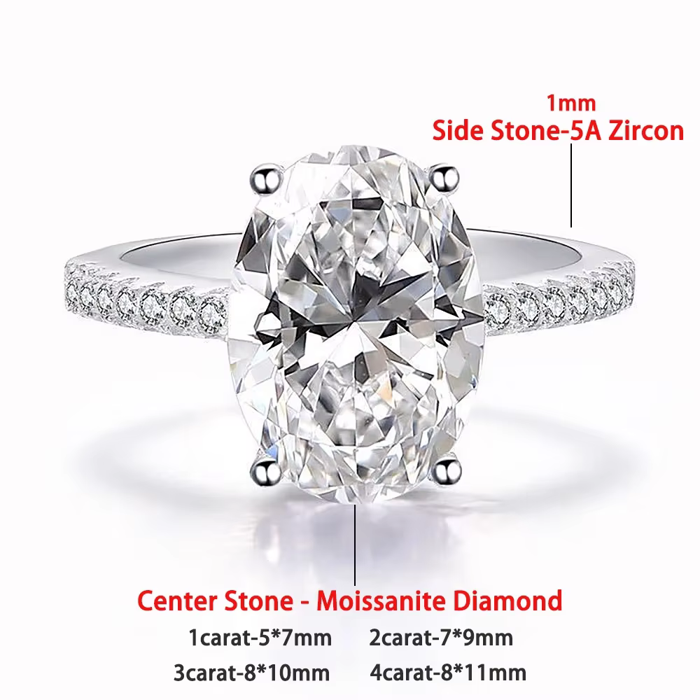 Bague de fiançailles en Moissanite pour femmes, coupe ovale, argent S925, 1/2/3/4 carats, Halo caché