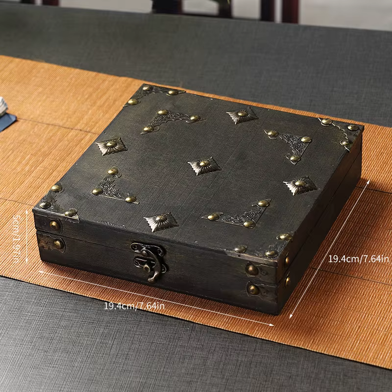 Coffre au trésor en bois Antique, boîte à bijoux avec serrure, mallette de rangement rétro de grande