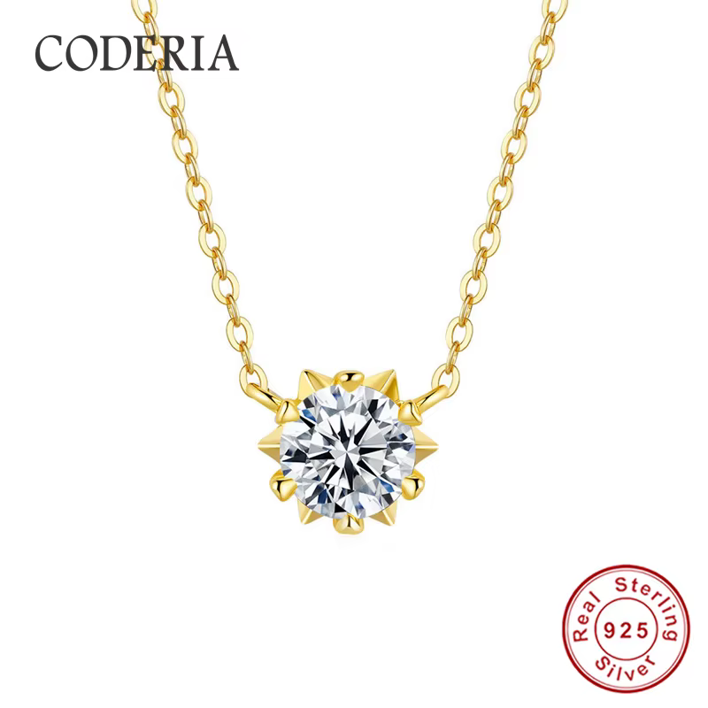 Pendentif en diamant de laboratoire en argent S925 plaqué or 18 carats, couleur D VVS 1CT, collier M