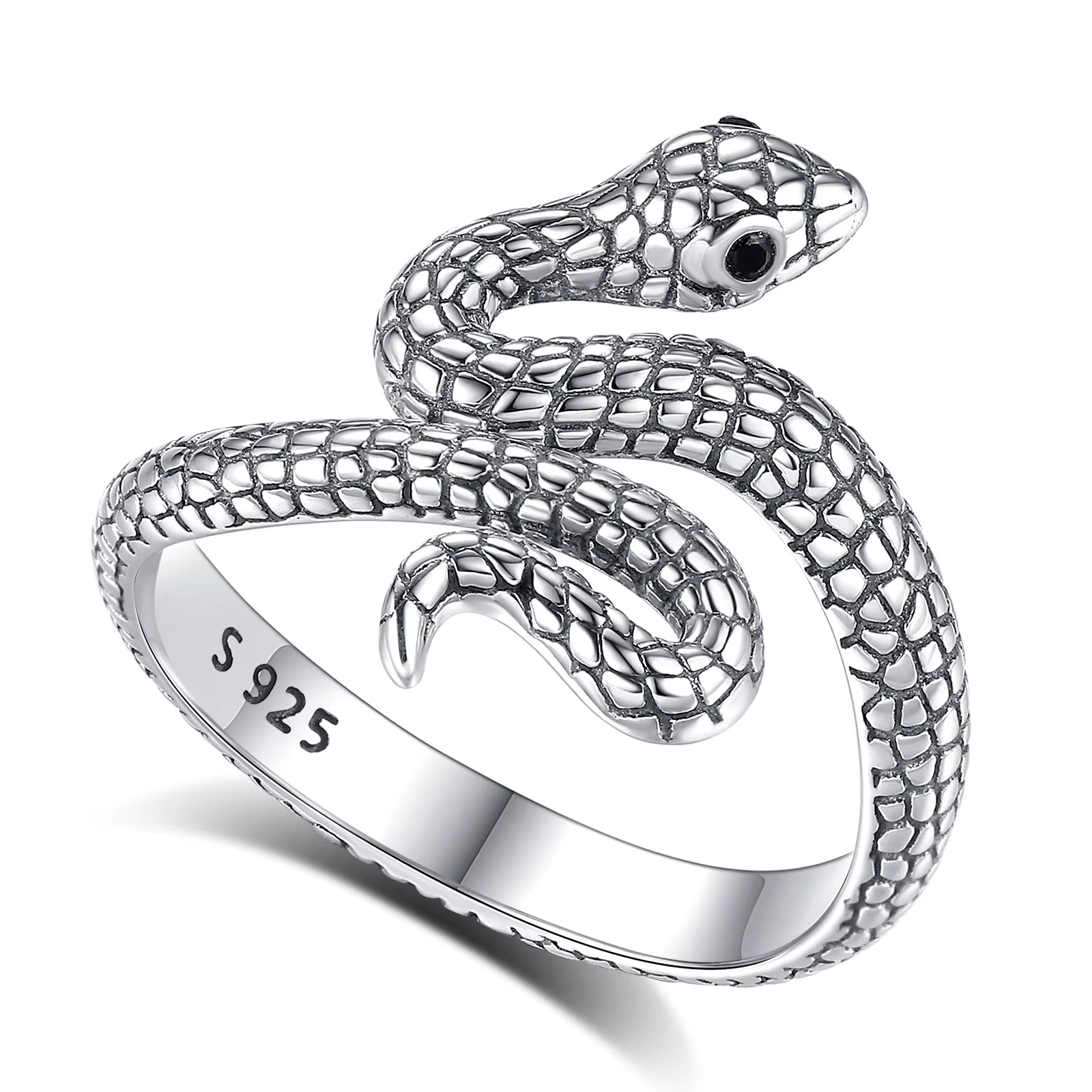 Eudora – bague serpent réglable en argent Sterling 925, Zircon noir, textures rétro, anneau Cobra, b