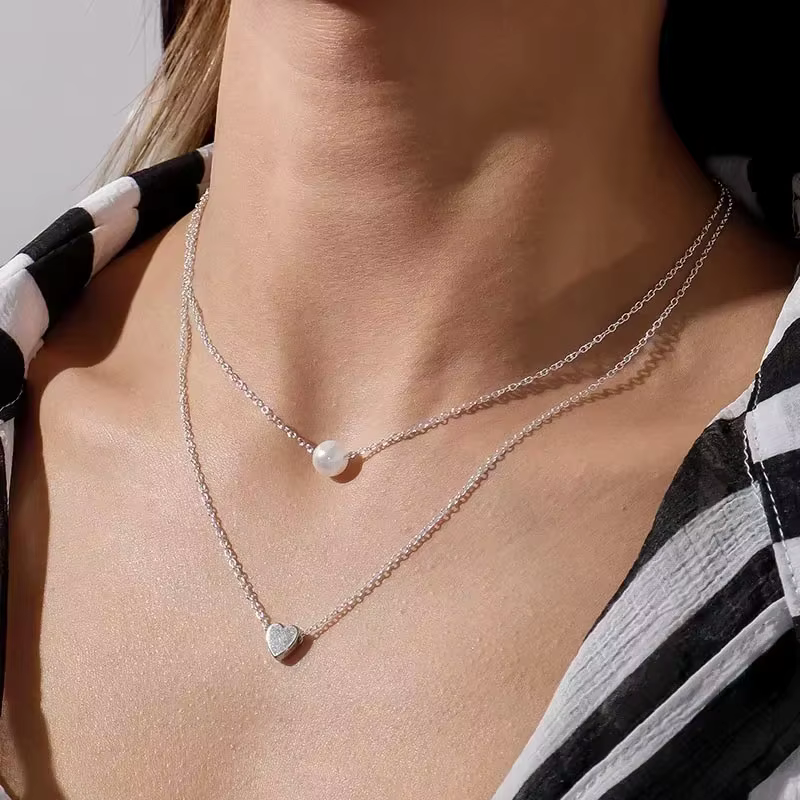 Collier de perles Kpop pour femmes, pendentif en perles de couleur or, Goth, chaîne Double couche, r