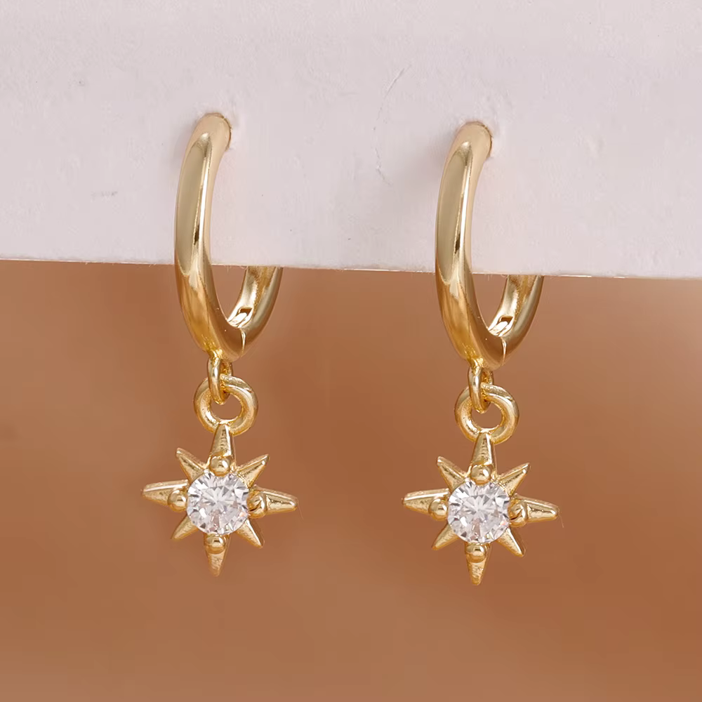 Boucles d'oreilles de luxe en acier inoxydable pour femmes, Zircons scintillants, Piercing géométriq