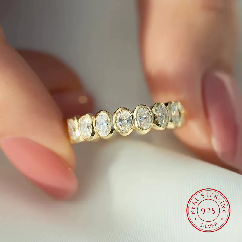 Bague en or 14 carats avec zircon ovale, bagues de fiançailles en argent 925 pour femmes, alliance é