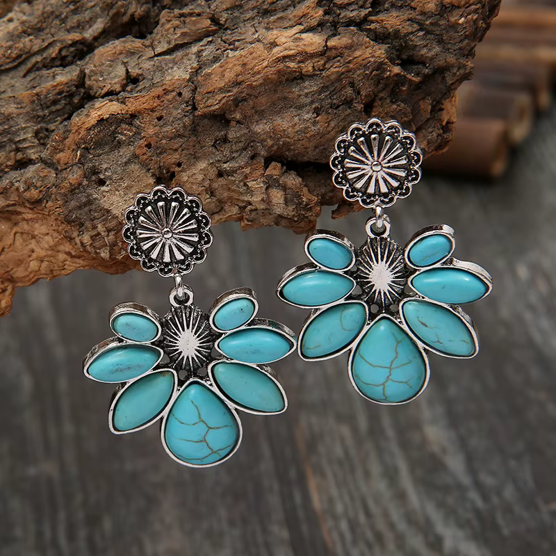 QEENKISS – boucles d'oreilles en forme de goutte d'eau pour femme et fille, bijoux rétro, Turquoise,