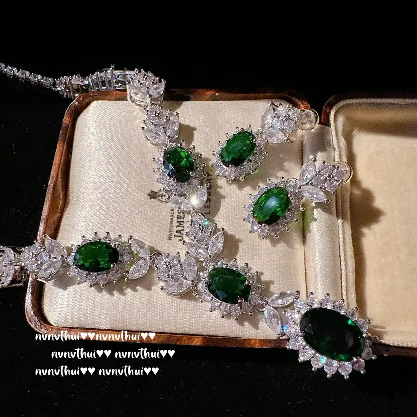 Ensemble de bijoux élégants en argent 925 pour femme, collier de mariage, boucle d'oreille, bague, c