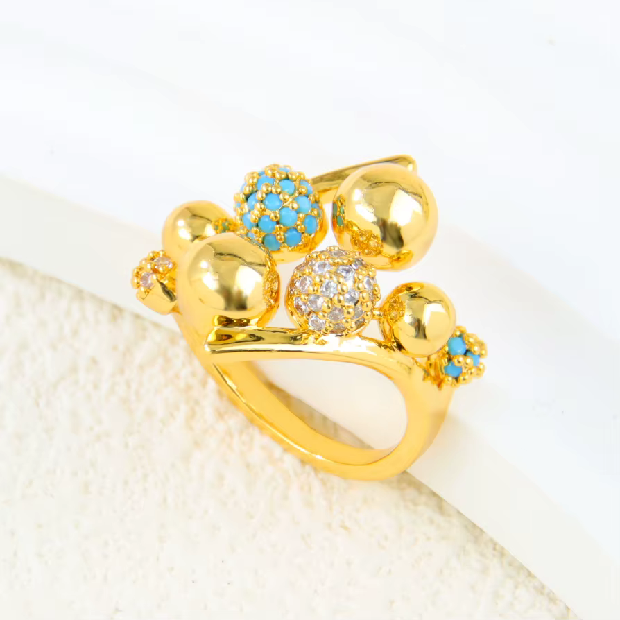 Bague plaquée or brésilienne italienne, couleur or 21 carats, Zircon, bagues de Cocktail de dubaï, b