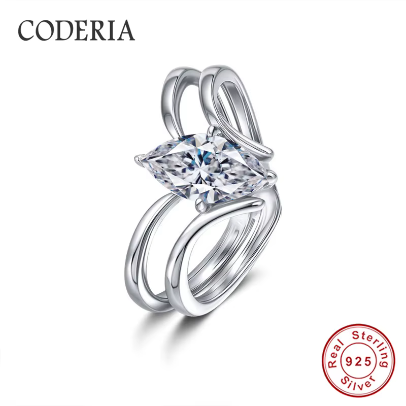Bague Moissanite taille Marquise 1CT, mode femme élégante, bagues combinées en argent Sterling 925, 