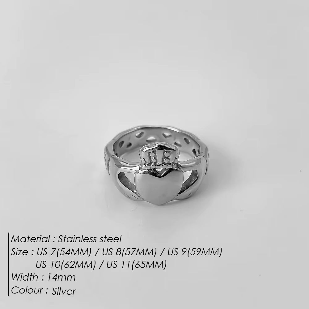 Bague Claddagh Celtique Vintage St.delan en Acier Inoxydable, Motif Main, Cœur et Couronne, Bijoux d