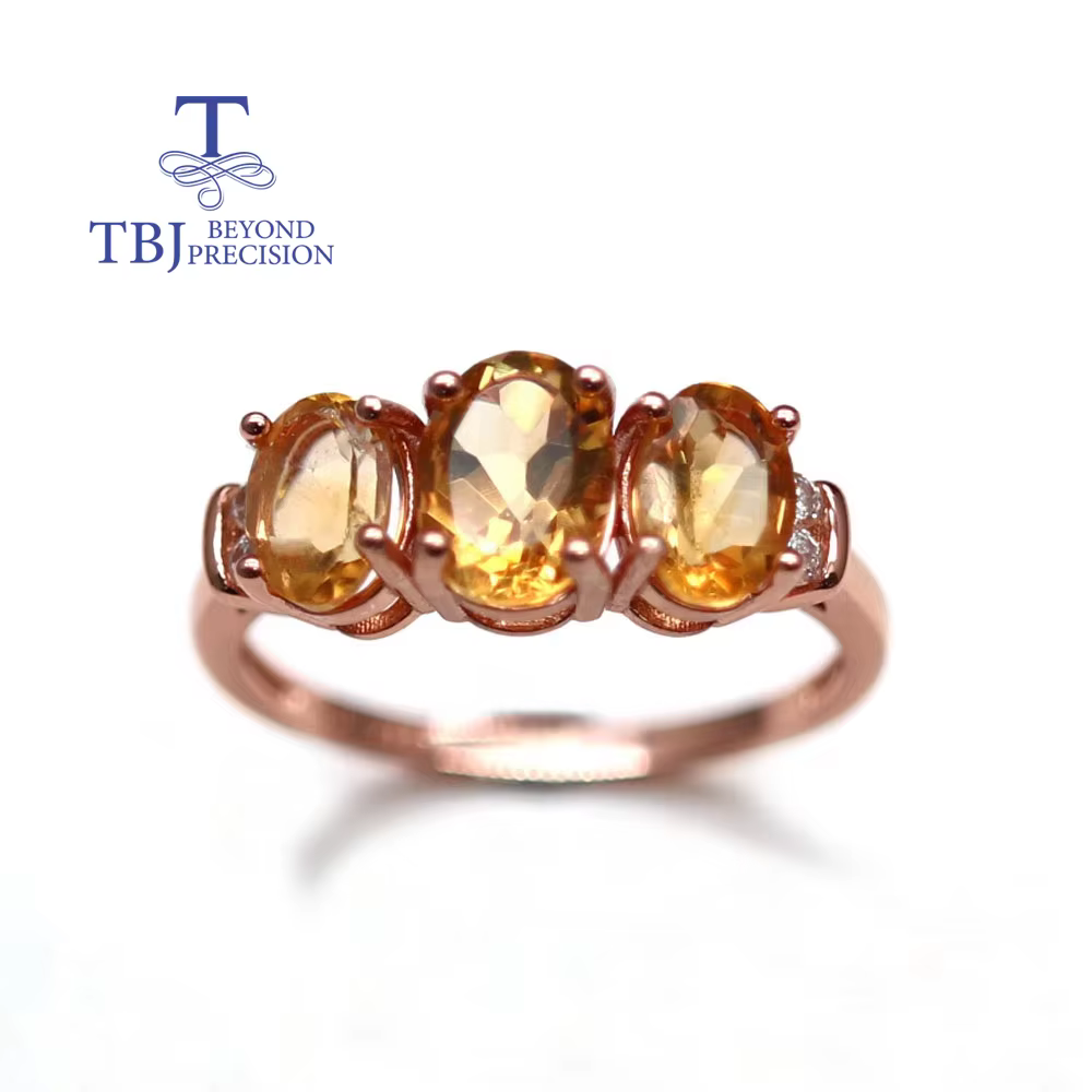 Ensemble de bijoux en argent sterling 925 plaqué or rose avec citrine naturelle, bague et boucles d'
