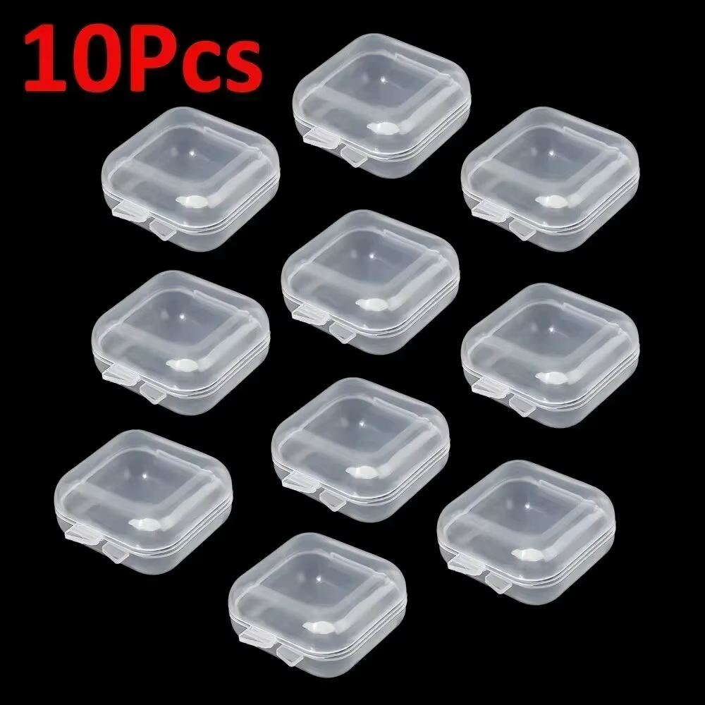 Mini boîte de rangement de bijoux en plastique, carré Transparent à rabat, conteneur de pilules Port