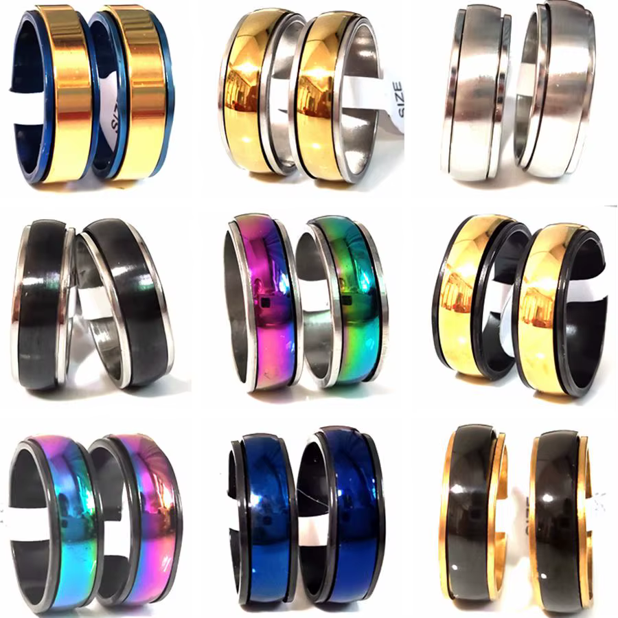 Bague rotative en acier inoxydable pour hommes et femmes, mélange de documents supérieurs, bande sim
