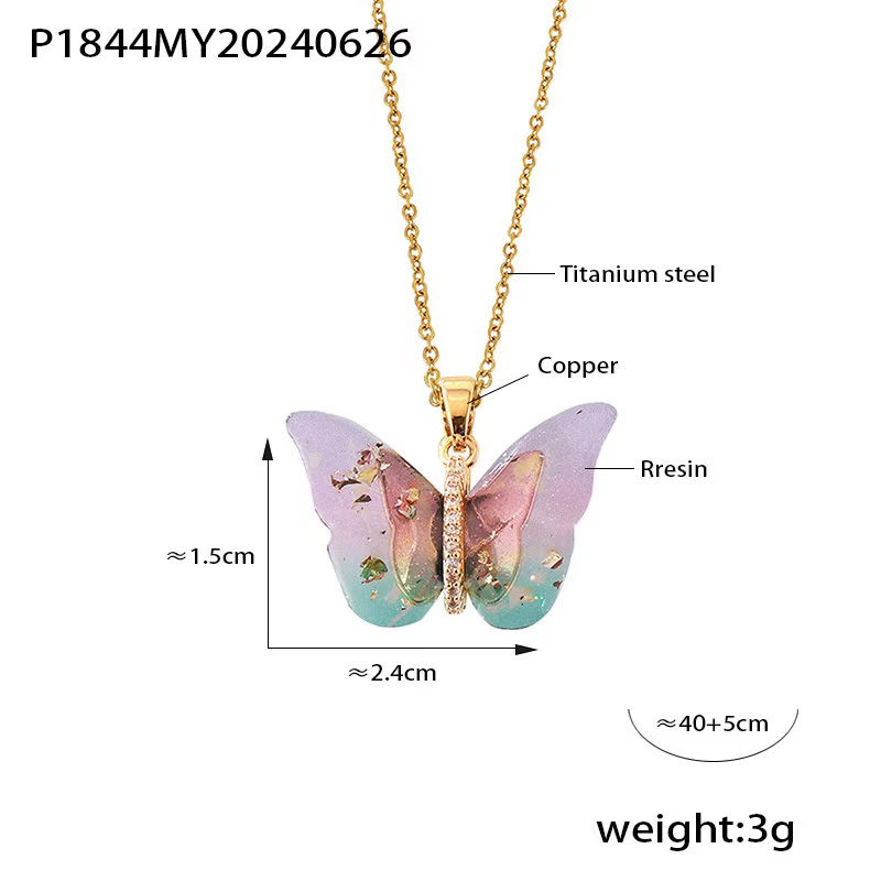 Liora – collier avec pendentif papillon en résine délicate pour femmes, chaîne fine en acier inoxyda